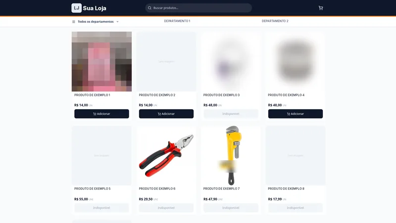 Catálogo online do Atllas com busca, departamentos, produtos e botão de adicionar